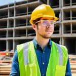 시공 현장 실습 경험 공유 - **Prompt:** A young, enthusiastic architectural student, appearing to be in their early twenties, st...