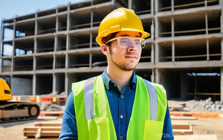 시공 현장 실습 경험 공유 - **Prompt:** A young, enthusiastic architectural student, appearing to be in their early twenties, st...