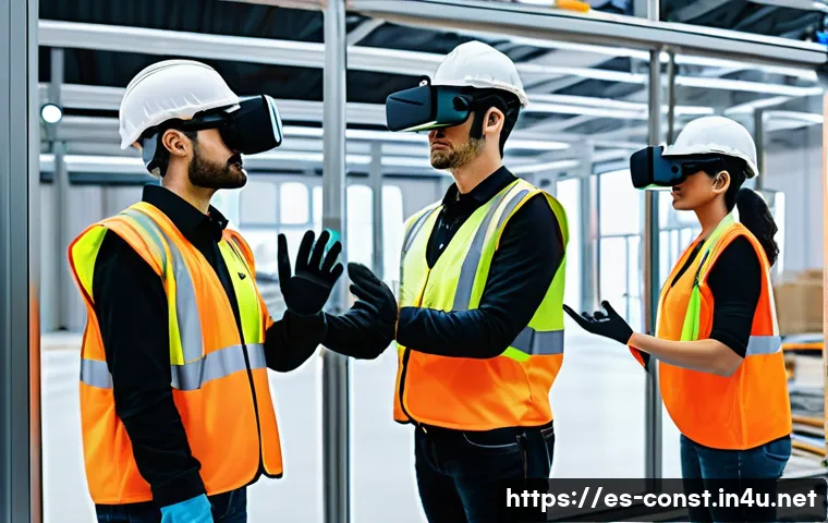 건설 현장 안전 교육 사례 - **Prompt:** A diverse group of four construction workers, two men and two women, actively engaged in...